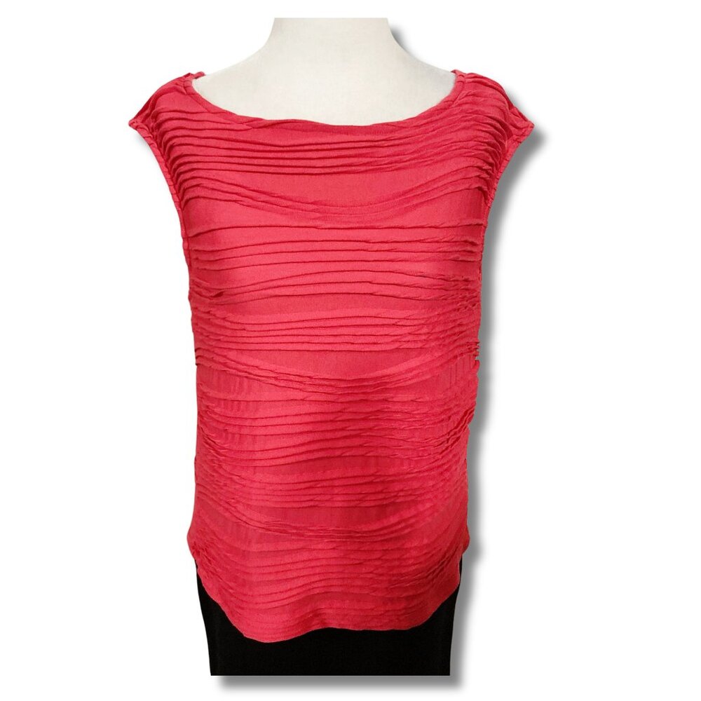 TANJAY Dark coral pink stretchy pleated tank top ~ MEDIUM LARGE sleeveless shirt